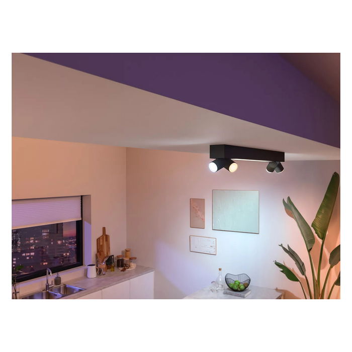 Philips Hue White and Color Ambiance Centris Spot, Plafón de 4 Focos GU10 LED Inteligente, Ajustable, Bluetooth, Negro, 929003808801