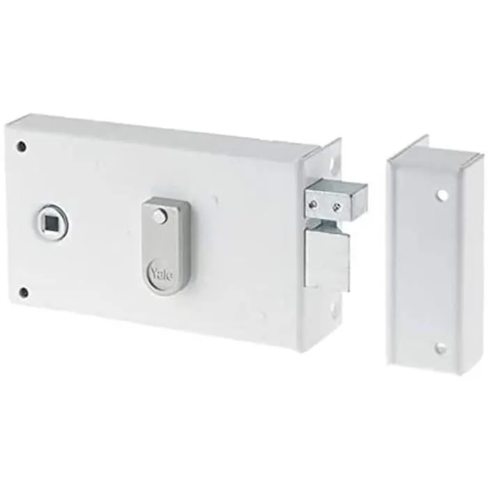 Yale YAH37D Cerradura horizontal de superficie con rodillo, versión derecha, blanco, incluye 2 llaves