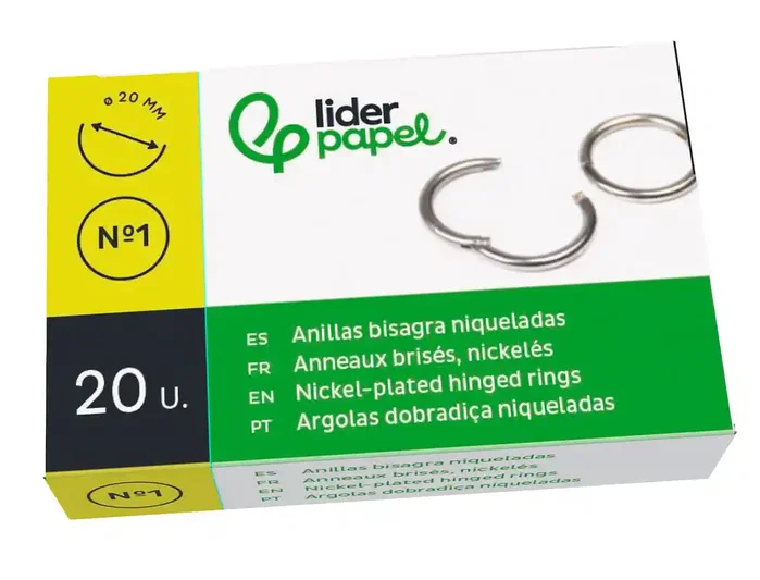 Liderpapel Anilla bisagra niquelada n.1 de 20 mm, caja de 20 unidades