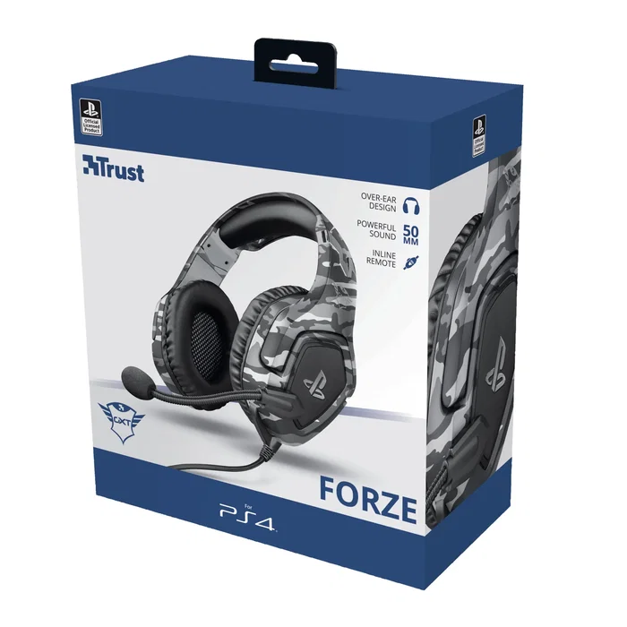 Trust GXT 488 Forze - Auriculares Gaming para PS4 con Licencia Oficial, Micrófono Plegable, Diadema Ajustable, Almohadillas Circumaurales, Cable de 1.2m - Negro y Gris