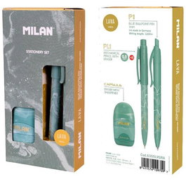 Milan Caja Regalo Serie Lava Set de Escritura con Bolígrafo P1, Portaminas Pl1 0.5 y Afilaborra Capsule Verde