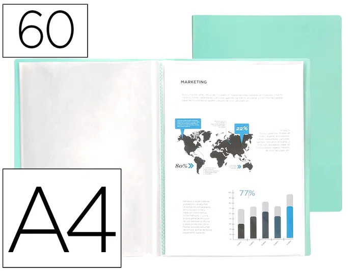 Liderpapel Carpeta Escaparate Verde Manzana Opaco con 60 Fundas DIN A4 Liderpapel Carpeta Escaparate Verde Manzana Opaco con 60 Fundas DIN A4