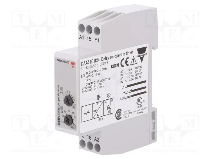 CARLO GAVAZZI DAA51CM24 Relé de tiempo SPDT 24VDC CARLO GAVAZZI DAA51CM24 Relé de tiempo SPDT 24VDC