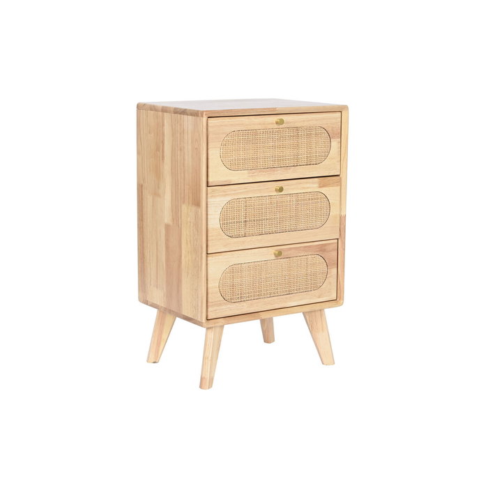DKD Home Decor Cajonera Rubberwood y Ratán Natural con 3 Cajones
