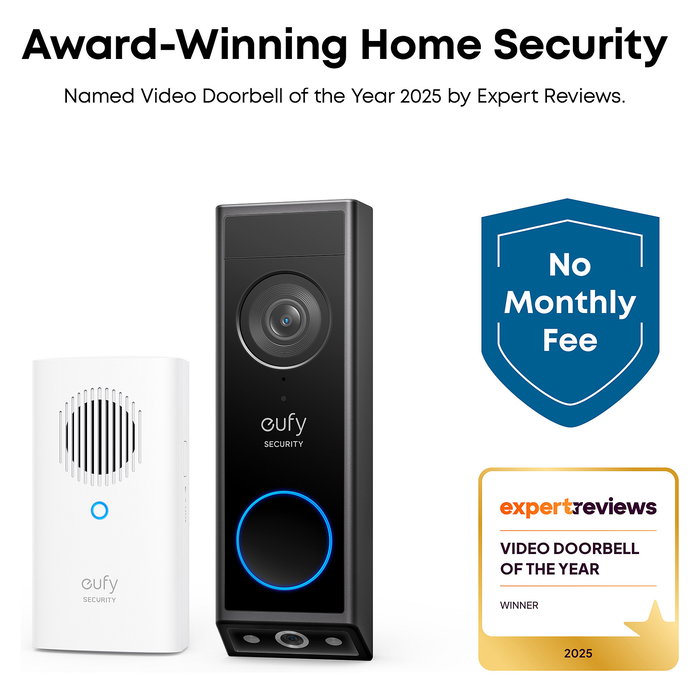 Eufy Video Doorbell E340 - Timbre Vídeo Doble Cámara 2K Full HD, Visión Nocturna Color, Alimentación por Cable o Batería, Exterior, Negro
