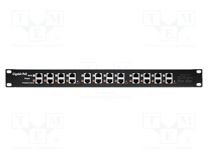 Qoltec 54478 Patch Panel para RACK de 12 puertos con POE, Negro