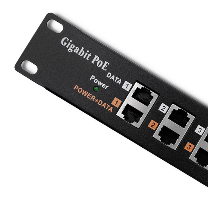 Qoltec 54478 Patch Panel para RACK de 12 puertos con POE, Negro