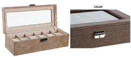 DKD Home Decor Joyero PU MDF 30x10x8 Marrón Oscuro y Beige