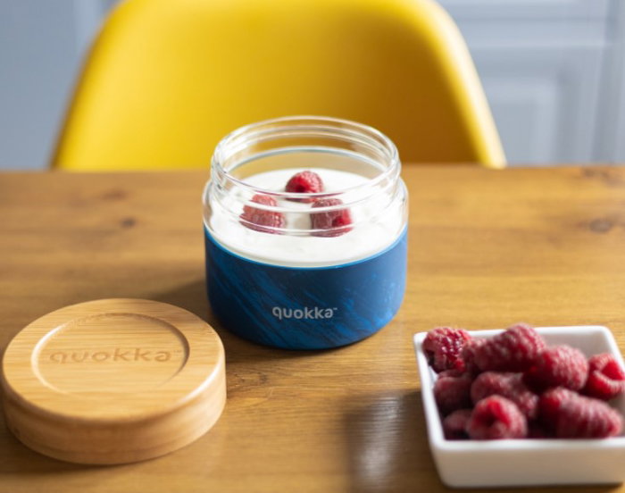 QUOKKA Recipiente de comida de cristal con funda de madera, 500 ml