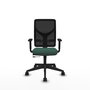 Silla de oficina Motilla con mecanismo Sincro/Traslack tapizada con Tela color Verde botella y malla color Negro. Equipada con lumbar 1D, Brazos 1D y Ruedas 65mm nailon