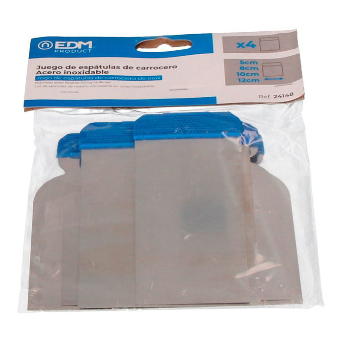 Edm Juego de 4 Espátulas de Carrocero Acero Inoxidable - 5 cm, 8 cm, 10 cm, 12 cm