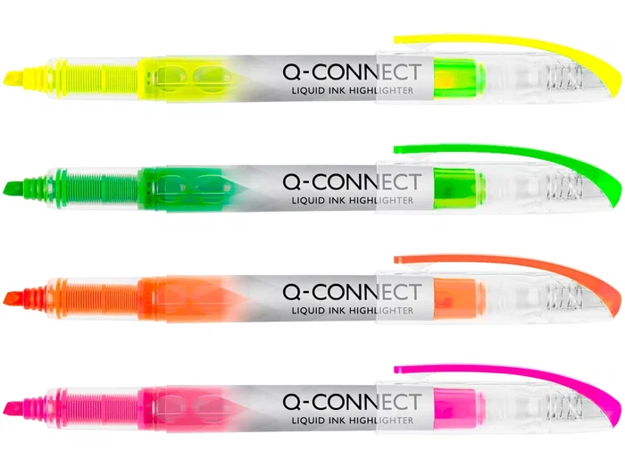 Q-connect Rotulador Fluorescente Punta Biselada Tinta Líquida Bolsa 4 Unidades Colores Surtidos