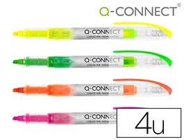 Q-connect Rotulador Fluorescente Punta Biselada Tinta Líquida Bolsa 4 Unidades Colores Surtidos