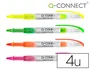 Q-connect Rotulador Fluorescente Punta Biselada Tinta Líquida Bolsa 4 Unidades Colores Surtidos