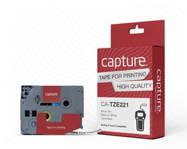 Capture TZE221 Cinta Laminada Compatible P-Touch 9mm x 8m Negro sobre Blanco