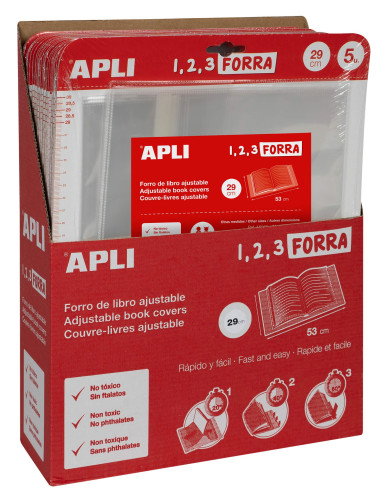 Apli Forro de Libros con Solapa Ajustable 290 mm, 5 Unidades