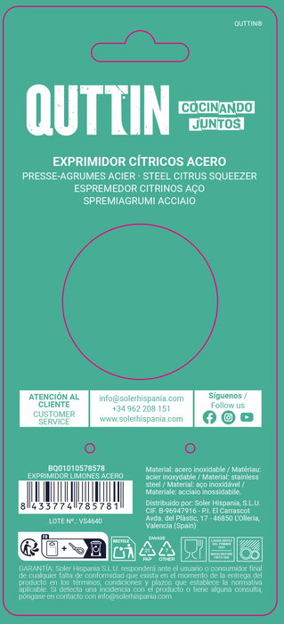 Quttin Exprimidor de Limones de Acero Inoxidable 20.5x6.5 cm (24 Unidades) Quttin Exprimidor de Limones de Acero Inoxidable 20.5x6.5 cm (24 Unidades)