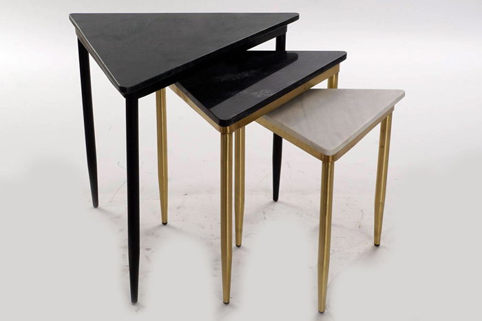 DKD Home Decor Set de 3 Mesitas Auxiliares Mesda de Mármol y Metal DKD Home Decor Set de 3 Mesitas Auxiliares Mesda de Mármol y Metal
