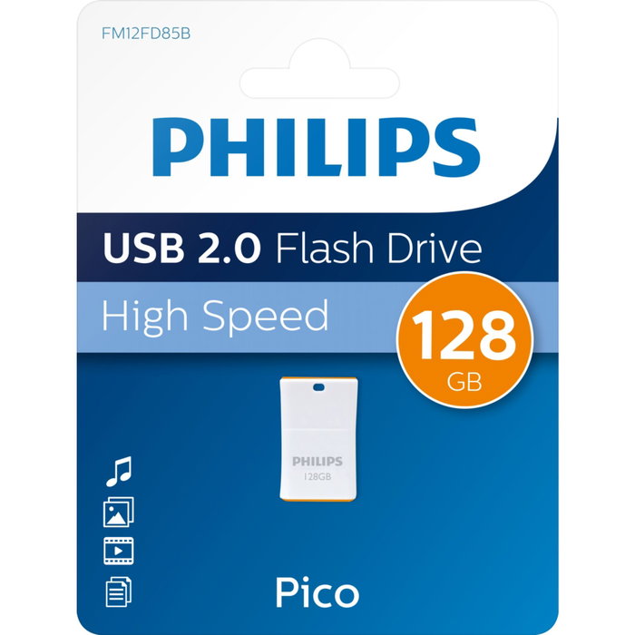 Philips Pico 128GB USB 2.0 - Memoria USB tipo A, Naranja y Blanco