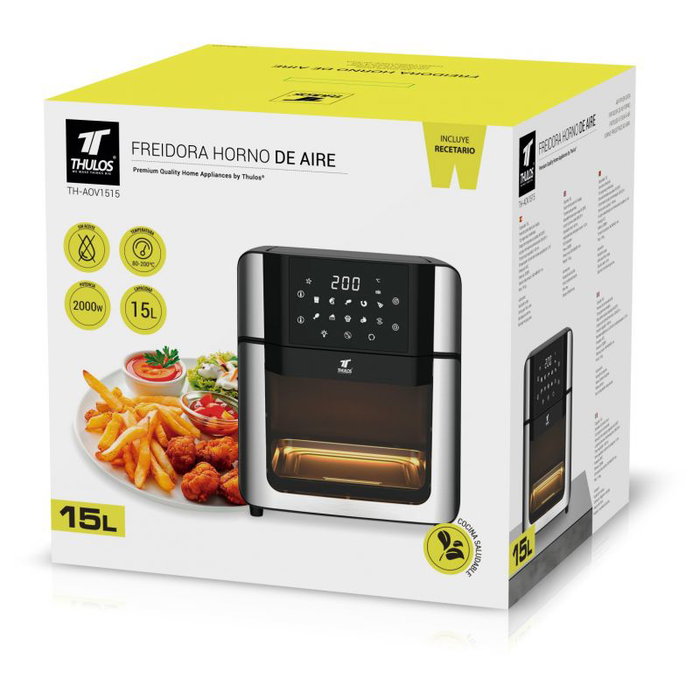 Thulos TH-AOV1515 Freidora de Aire Horno Sin Aceite Airfryer 15L 2000W con Panel Táctil, 10 Programas y Accesorios