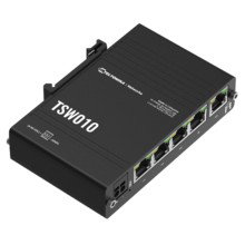 Teltonika TSW010 Switch DIN Rail 5 Puertos Fast Ethernet (10/100 Mbit/s), Conmutación 1 Gbit/s, PoE Pasivo, Montaje Carril DIN, Negro