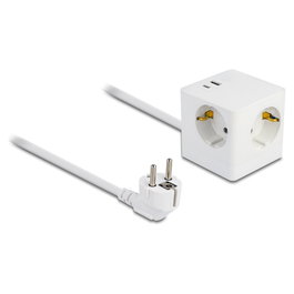 DeLOCK Cubo de 3 vías con seguro para niños y cargador USB PD 3.0 20 W, 1,5 m, blanco