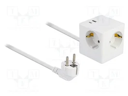 DeLOCK 11502 Regleta cúbica con 3 salidas AC y carga USB PD 3.0, 1,5 m, Blanco
