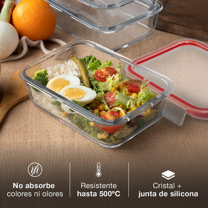 Vassary Táper hermético rectangular de cristal 1600ml