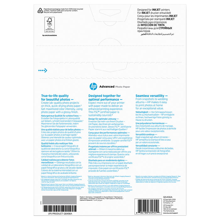 HP Papel Fotográfico Advanced Glossy A4 - 25 Hojas
