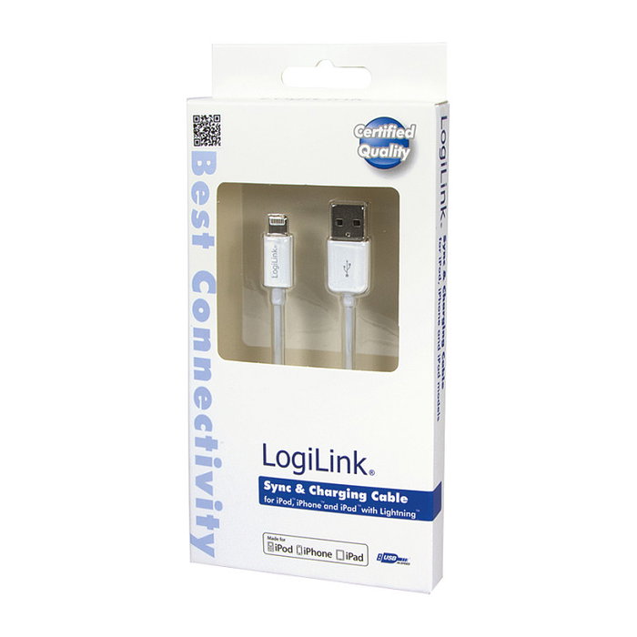 LogiLink Cable Lightning a USB-A, 1 m, Blanco