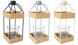 DKD Home Decor Portavelas de Metal y Cuerda con Asa Surtidos