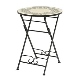 Outdoor Living By Decoris Mesa Atenas Plegable Negra Acero Diseño Mosaico Olivas para Exterior Ø58 x 75 cm