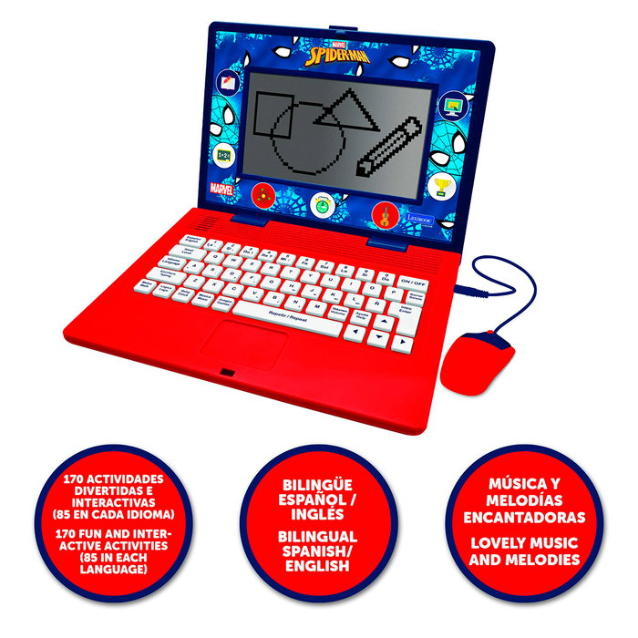 Lexibook Portátil Educativo Bilingüe Inglés/Español con Spiderman Marvel, 170 Actividades, para Niños 4+ Años, Modelo Jc599Spi2