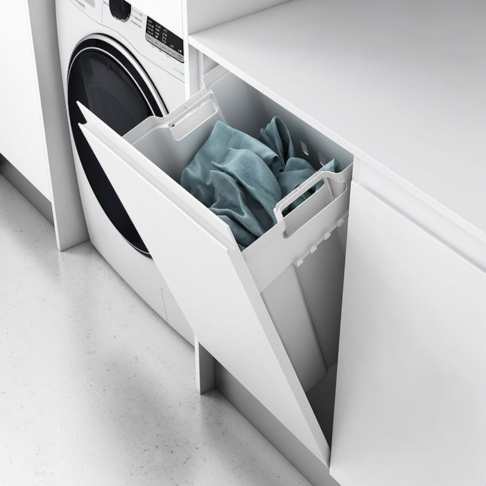 ACCESORIOS COCINA Kit Módulo Tolva Ropa Abatible ANJA con Compás Retenedor, 50L, Blanco, Códigos 1008.2308/1008.2309