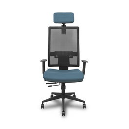 Silla de oficina Horna con mecanismo Sincro/Traslack tapizada con Tela color Gris oscuro y malla color Negro. Equipada con lumbar 1D, Brazos 1D, Cabecero 2D y Ruedas 65 mm parqué