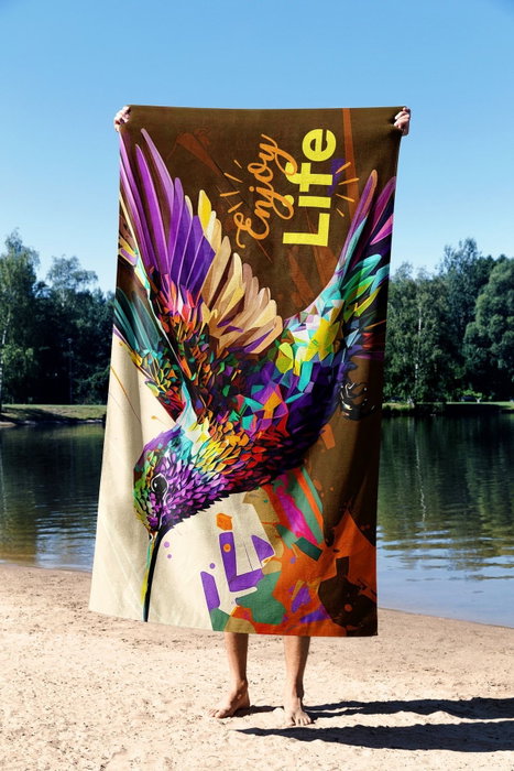 Mijölnir Toalla de Playa Enjoy Life 70, Multicolor 70x130 cm, 70% Poliéster 30% Poliamida Tejido Microfilamento