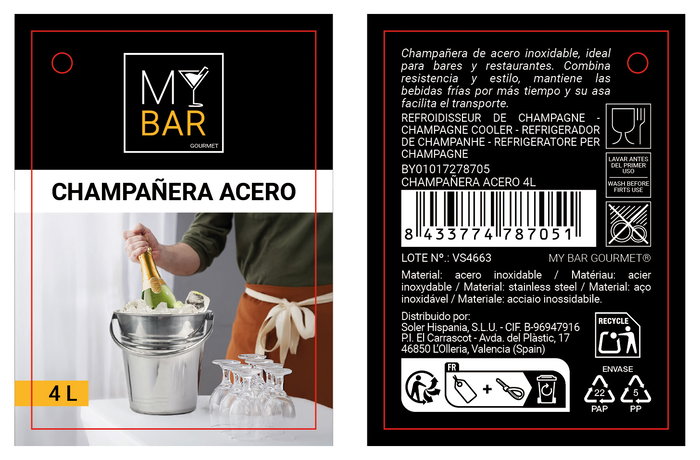 Inde Champañera de Acero 4L (20x20 cm) (6 Unidades)