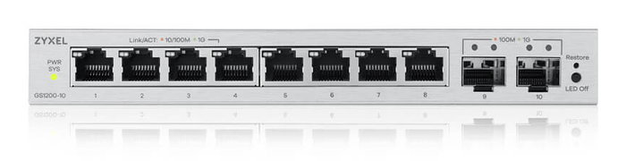 Zyxel GS1200-10V3 Switch de red 8 puertos Gigabit y 2 SFP Gris