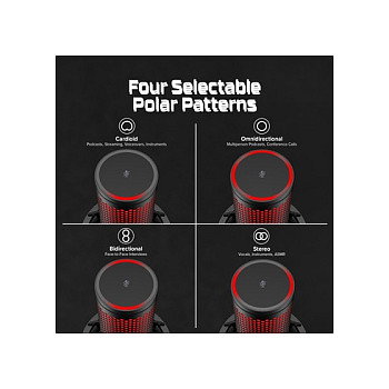 HyperX QuadCast 2 Micrófono USB para Streaming, Podcast y Gaming, Negro, Cardioide/Bidireccional/Omnidireccional, 24-bit, con filtro antipop