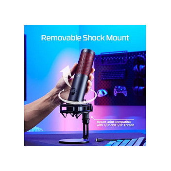 HyperX QuadCast 2 Micrófono USB para Streaming, Podcast y Gaming, Negro, Cardioide/Bidireccional/Omnidireccional, 24-bit, con filtro antipop