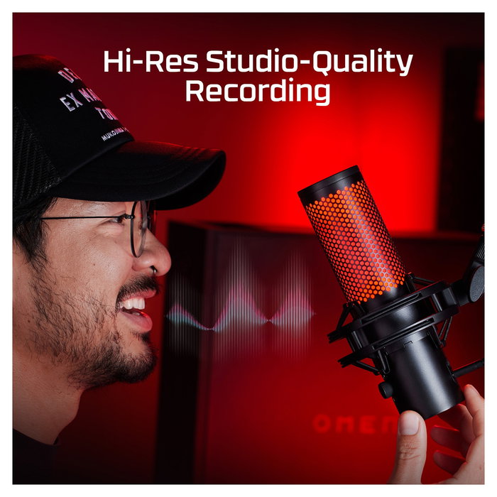 HyperX QuadCast 2 Micrófono USB para Streaming, Podcast y Gaming, Negro, Cardioide/Bidireccional/Omnidireccional, 24-bit, con filtro antipop