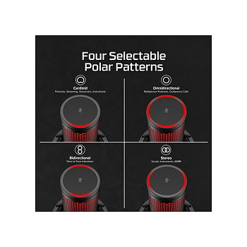 HyperX QuadCast 2 Micrófono USB para Streaming, Podcast y Gaming, Negro, Cardioide/Bidireccional/Omnidireccional, 24-bit, con filtro antipop