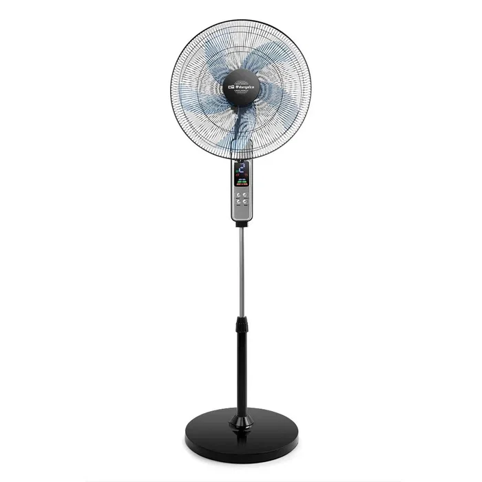Orbegozo SF 0346 Ventilador de Pie 45 cm Negro/Plata, 5 Aspas, 3 Velocidades y Modos, Oscilante, Mando a Distancia, Temporizador 7.5h, Altura Ajustable 150 cm