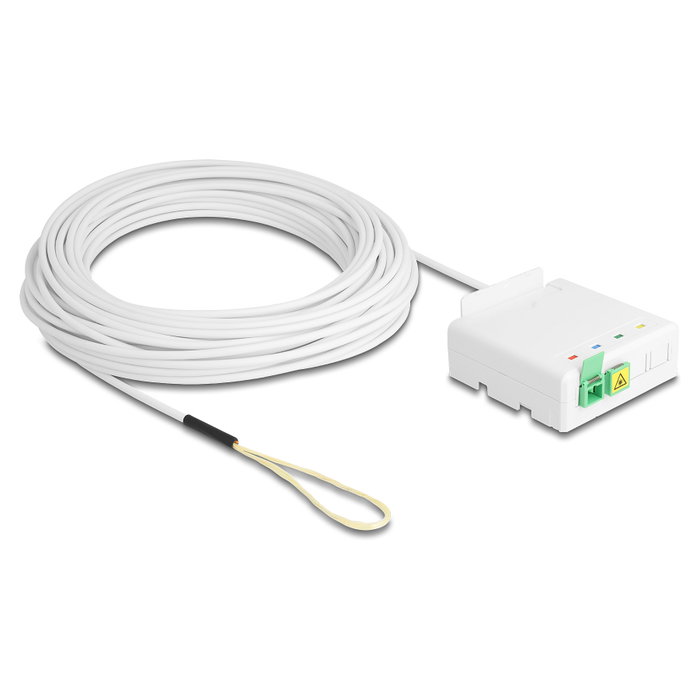 DeLOCK Caja de Conexión Fibra Óptica LWL 2 x SC/APC Simplex con Juego de Cable de Acometida 30 m, G.657.A1, LSZH, Blanco DeLOCK Caja de Conexión Fibra Óptica LWL 2 x SC/APC Simplex con Juego de Cable de Acometida 30 m, G.657.A1, LSZH, Blanco