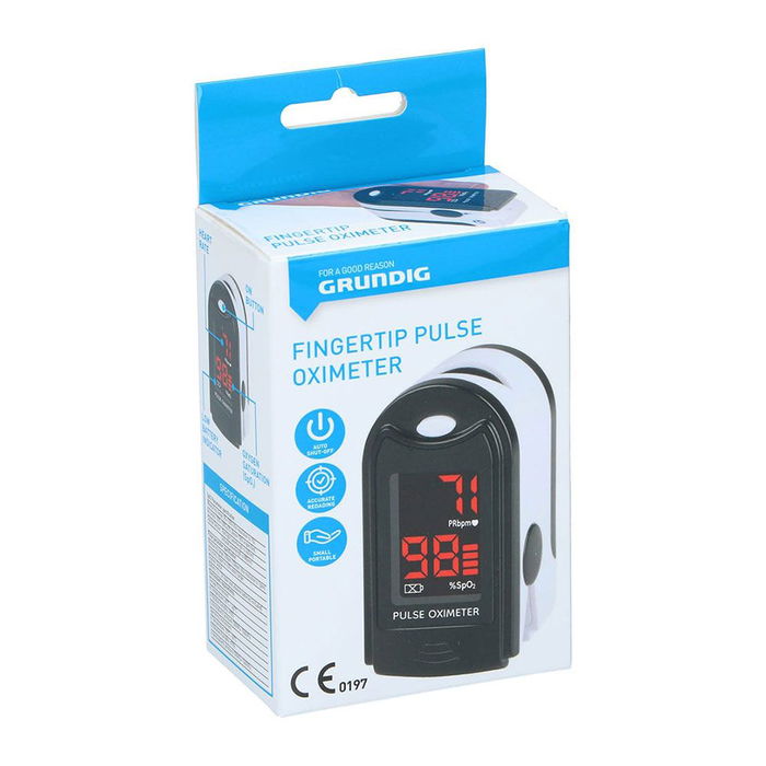 Grundig Pulsioxímetro de Dedo para Medición de Frecuencia Cardíaca y Saturación de Oxígeno