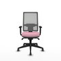 Silla de oficina Horna con mecanismo Sincro tapizada con Tela color Rosa y malla color Gris. Equipada con lumbar 1D, Brazos 1D y Ruedas 65 mm parqué
