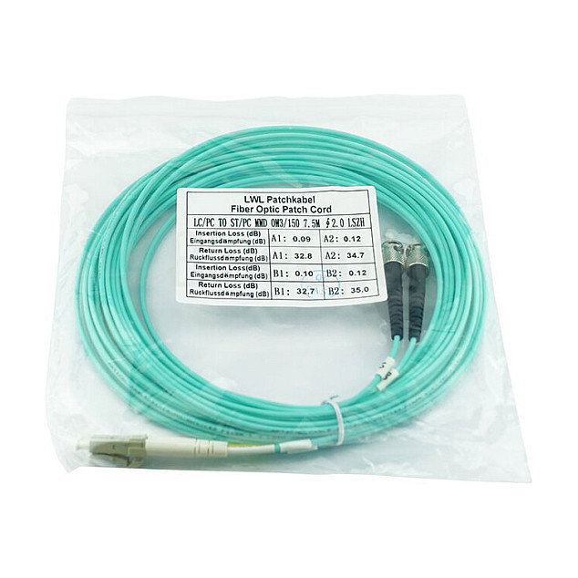 BlueOptics Cable de parcheo de fibra óptica LC/ST MM OM3 aqua 0,5m BlueOptics Cable de parcheo de fibra óptica LC/ST MM OM3 aqua 0,5m
