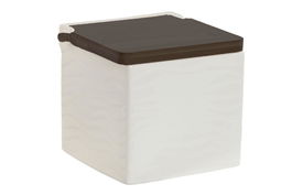 DKD Home Decor Salero Basicos Porcelana y Bambu Blanco Marron Oscuro 12 x 12.5 x 13 cm