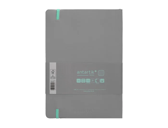 Antartik Cuaderno A5 Tapa Blanda Hojas Cuadriculadas 80 Hojas 80gr FSC Gris y Turquesa
