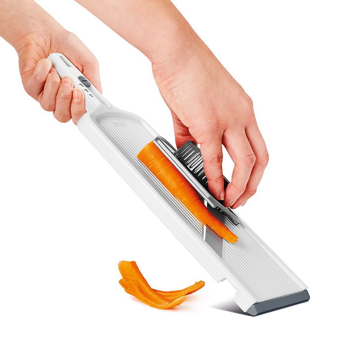 Metaltex Cortador de Verduras Slice-Six, con 6 Cuchillas de Acero Inoxidable (1-6 mm), Mango Ergonómico, Base Antideslizante, 32 x 12 x 3.5 cm